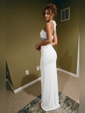 Elegant Cream Halter Maxi Dress
